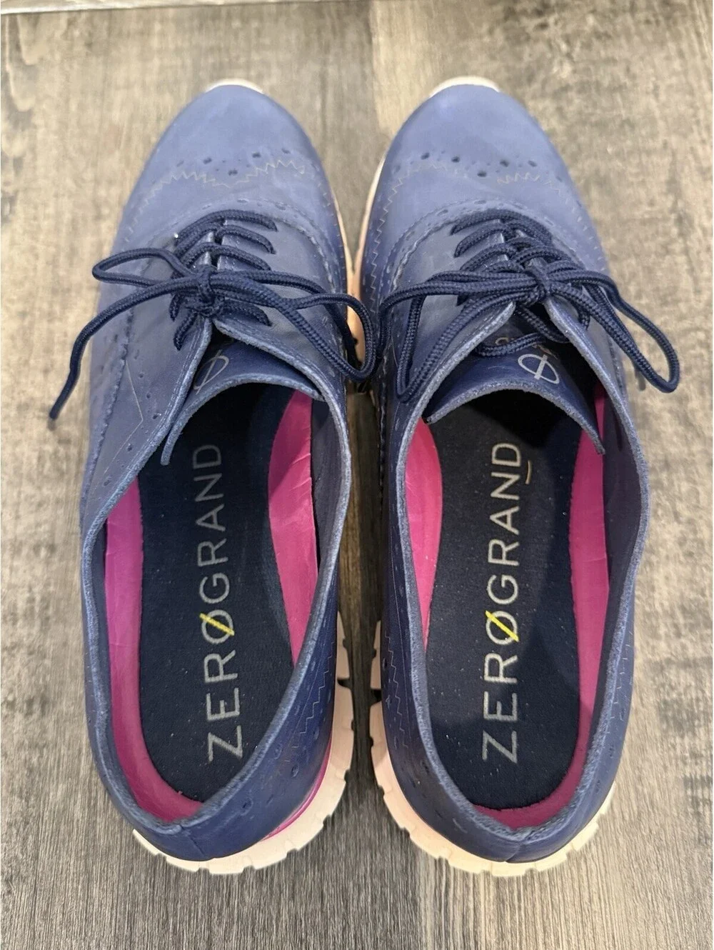 Cole Haan Zerogrand Navy Blue Leather Wingtip Oxford Shoes W24574 Womens Sz 7.5